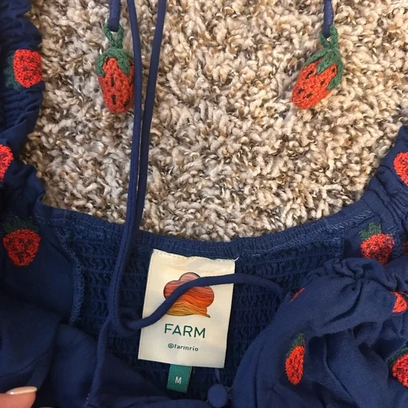 UPDATED! FARM Rio Navy and Red Midi Strawberry Dress - Picture 7 of 11